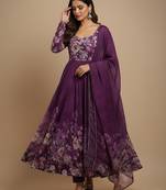 Wine printed pure organza salwar suit