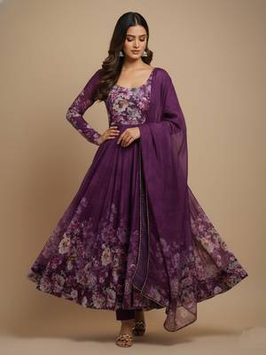 Wine printed pure organza salwar suit 2