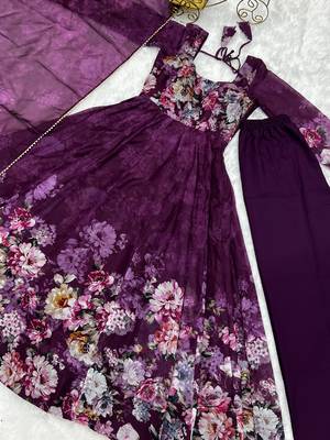 Wine printed pure organza salwar suit 4