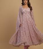 Pink printed chiffon salwar suit