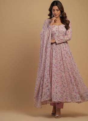 Pink printed chiffon salwar suit 2