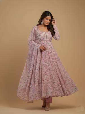 Pink printed chiffon salwar suit 3