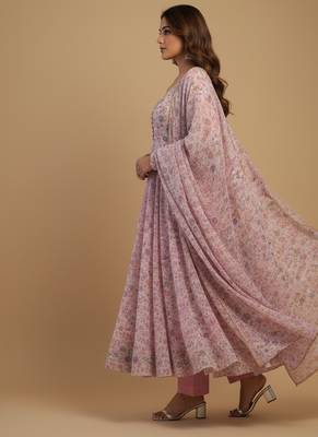 Pink printed chiffon salwar suit 4