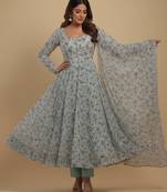 Sky-blue printed chiffon salwar suit