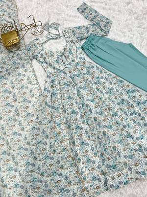 Sky-blue printed chiffon salwar suit 4