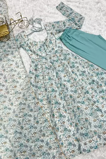 Sky-blue printed chiffon salwar suit
