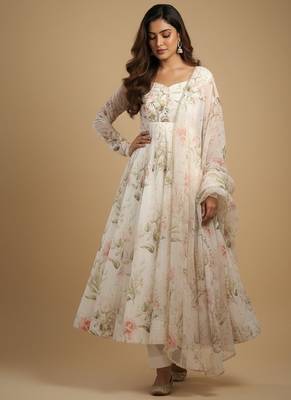 Off-white printed pure organza salwar suit 2
