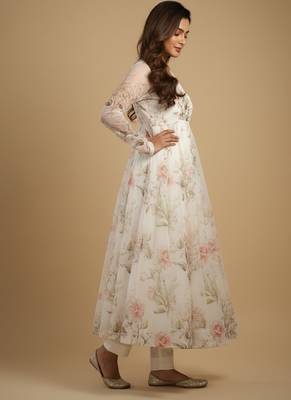 Off-white printed pure organza salwar suit 3