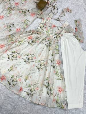 Off-white printed pure organza salwar suit 4