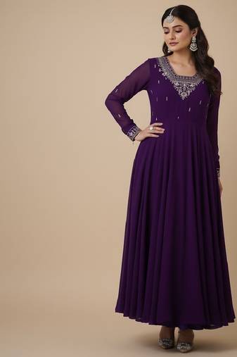 Purple zari pure georgette salwar suit
