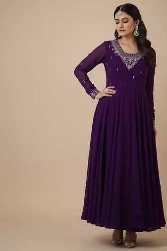 Purple zari pure georgette salwar suit
