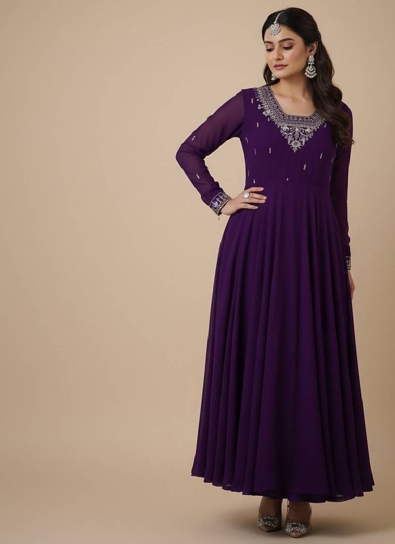 Purple zari pure georgette salwar suit
