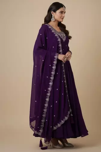 Purple zari pure georgette salwar suit