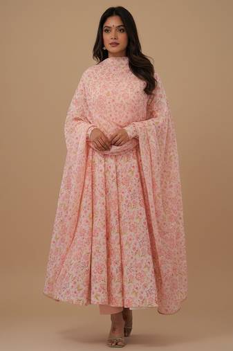 Multicolor printed chiffon salwar suit