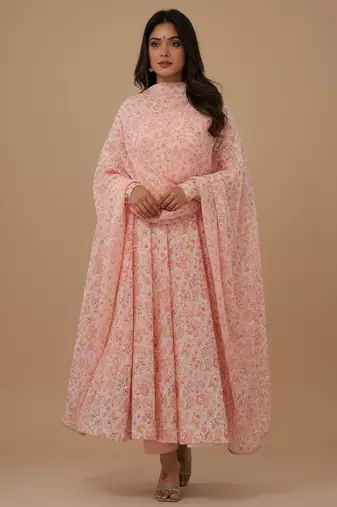 Multicolor printed chiffon salwar suit