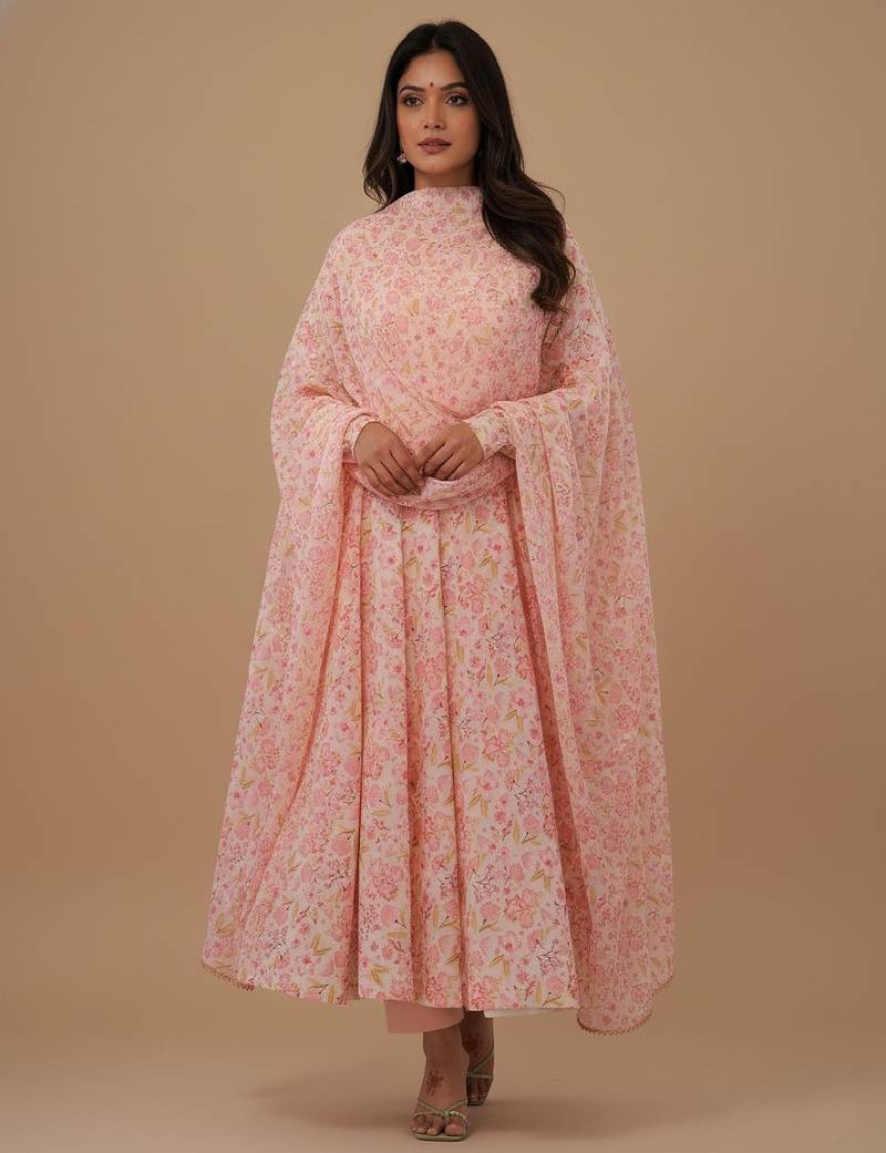 Multicolor printed chiffon salwar suit