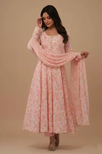 Multicolor printed chiffon salwar suit