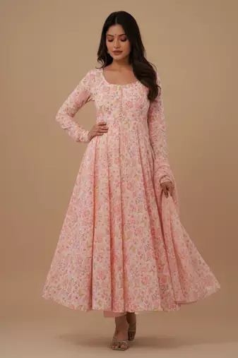 Multicolor printed chiffon salwar suit