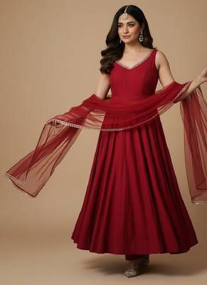Maroon embroidered pure silk salwar suit 1