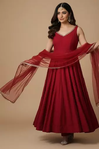 Maroon embroidered pure silk salwar suit