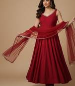 Maroon embroidered pure silk salwar suit