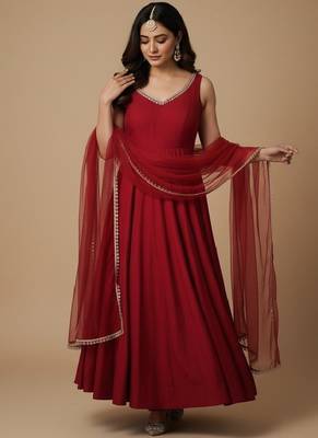 Maroon embroidered pure silk salwar suit 2
