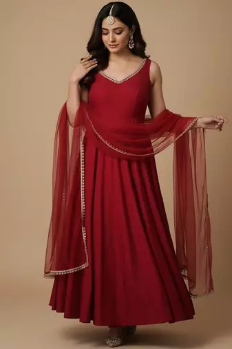 Maroon embroidered pure silk salwar suit