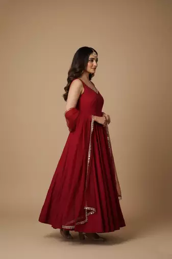 Maroon embroidered pure silk salwar suit