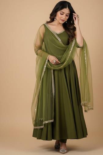 Mehendi embroidered pure silk salwar suit