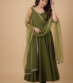 Mehendi embroidered pure silk salwar suit