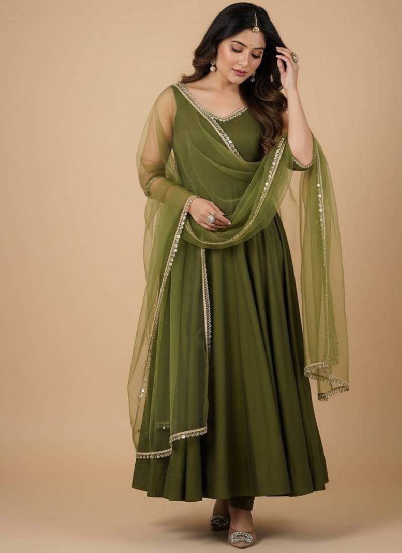 Mehendi embroidered pure silk salwar suit