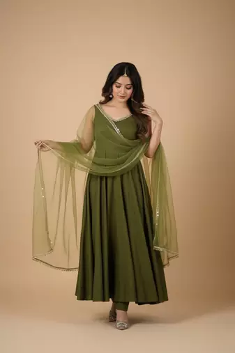 Mehendi embroidered pure silk salwar suit