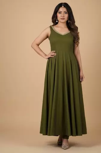 Mehendi embroidered pure silk salwar suit