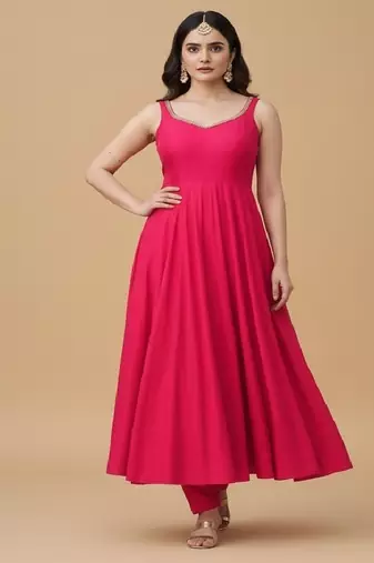 Rani-pink embroidered pure silk salwar suit