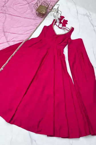 Rani-pink embroidered pure silk salwar suit
