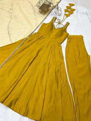 Yellow embroidered pure silk salwar suit 3