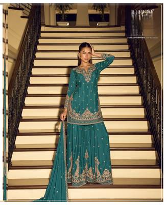 Firozi art silk thread embroidery readymade suits free size up to 42 1