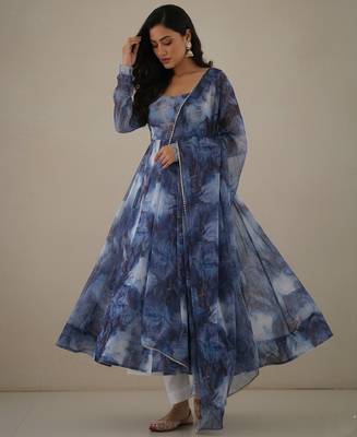 Multicolor printed pure organza salwar suit 1