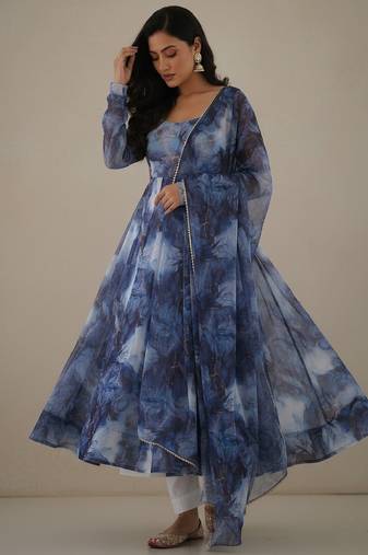 Multicolor printed pure organza salwar suit