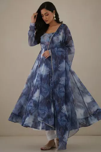 Multicolor printed pure organza salwar suit