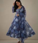 Multicolor printed pure organza salwar suit