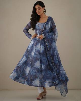 Multicolor printed pure organza salwar suit 2