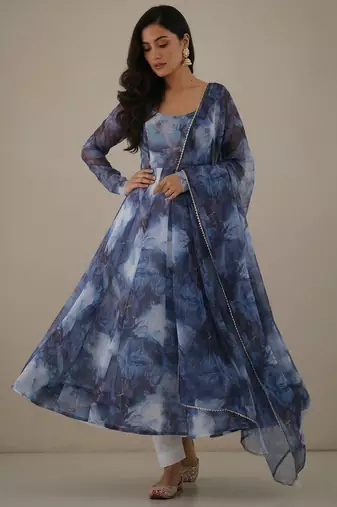 Multicolor printed pure organza salwar suit