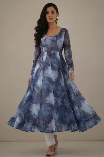 Multicolor printed pure organza salwar suit