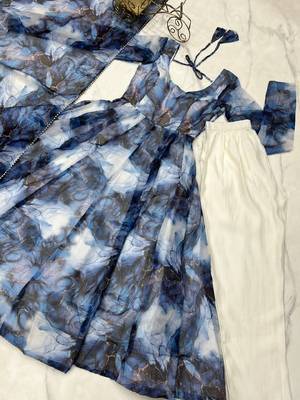 Multicolor printed pure organza salwar suit 4
