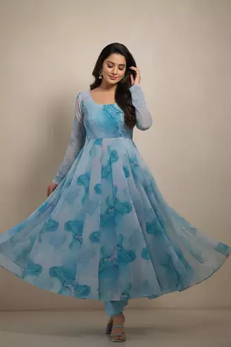 Multicolor printed pure organza salwar suit