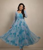 Multicolor printed pure organza salwar suit