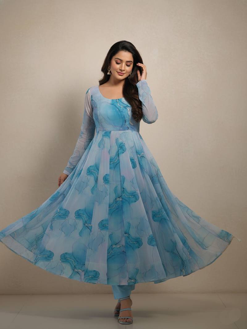 Multicolor printed pure organza salwar suit