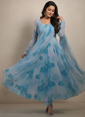 Multicolor printed pure organza salwar suit 2