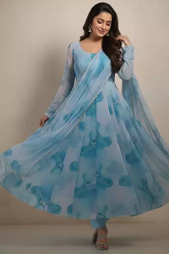 Multicolor printed pure organza salwar suit